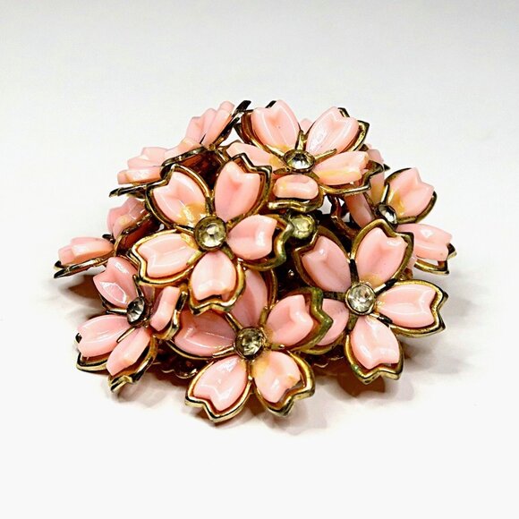 Pink Lucite Thermoset Flower Cluster Brooch Vintage Mid-Century Jewelry - Picture 3 of 5